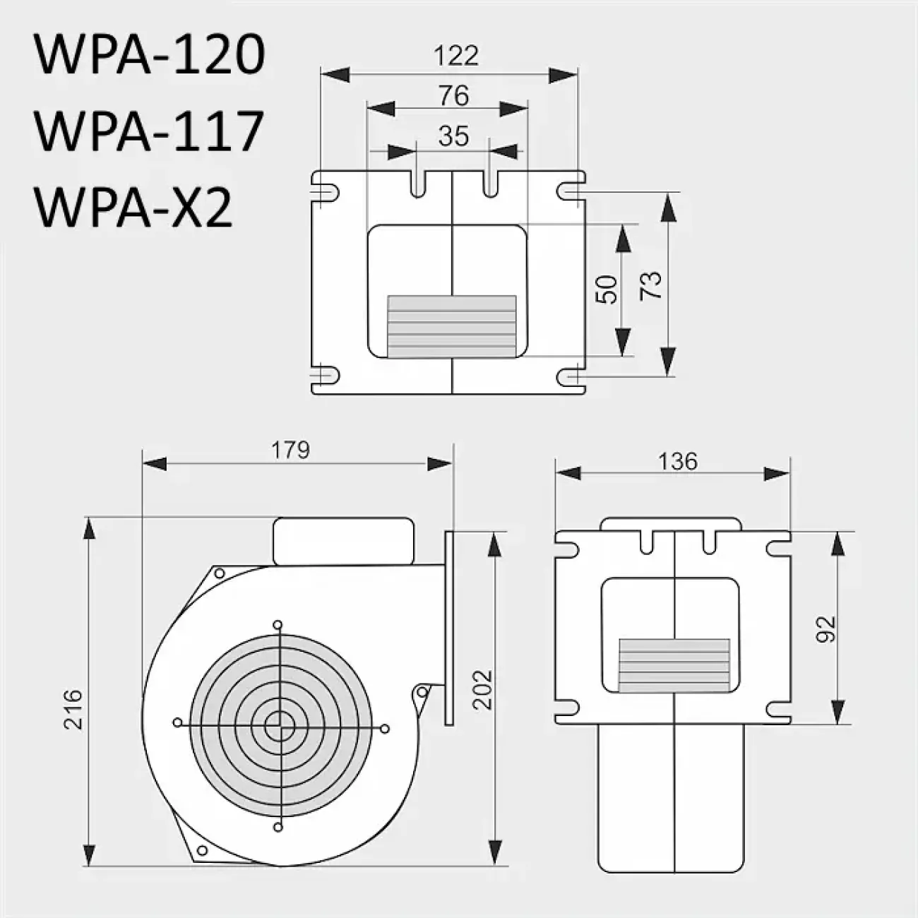 Нагнетательный вентилятор для котла  WPA 120 / 83W / 285м3/ч