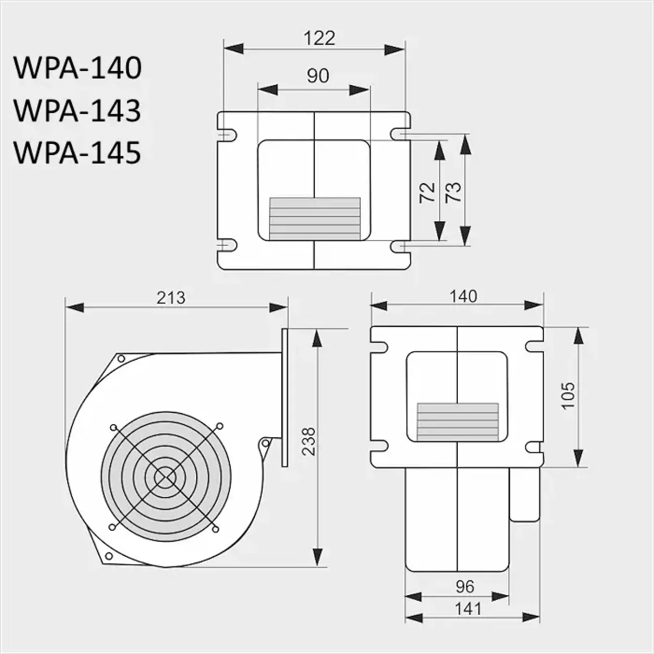 Нагнетательный вентилятор для котла WPA 145 / 160W / 505м3/ч