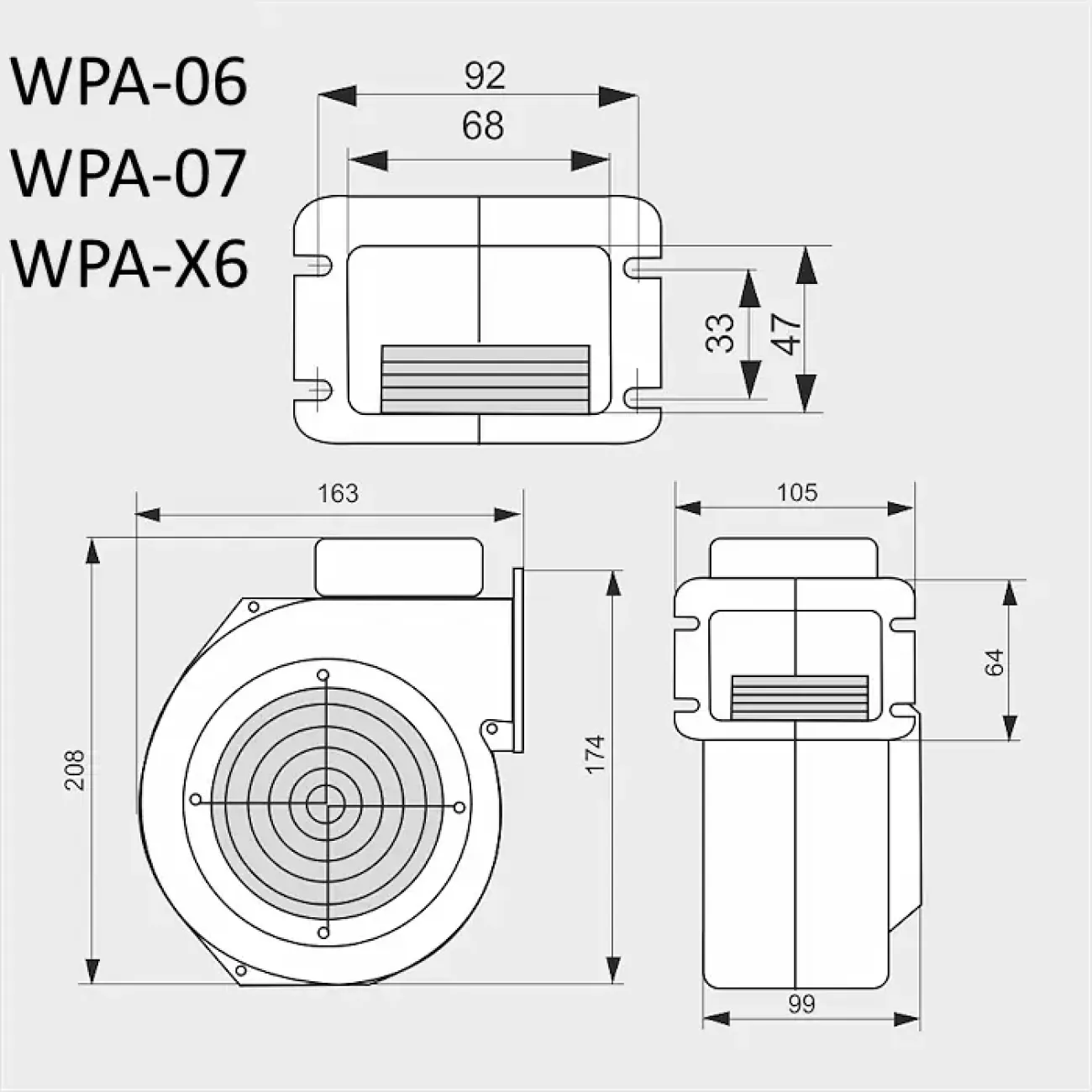 Нагнетательный вентилятор для котла WPA X6 / 67W / 245м3/ч